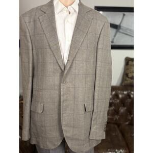 Brunello Cucinelli Sport Jacket Linen Blend Taupe Windowpane Luxury 52/42R Italy